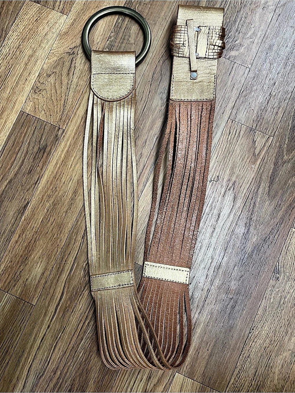 Linea Pelle Belt Fringe Leather Belt in Brown & Gold